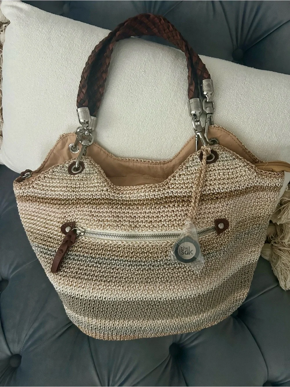 The Sak NEW!!!! Indio Crochet Satchel, Sand Stripe NWOT!!!!!